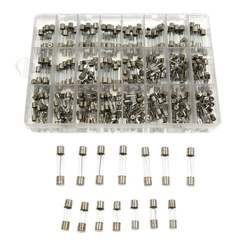 Üveg biztosíték készlet, 360 db, dobozos, méretek 5×20 mm és 6×30 mm, 0.25–20 A, autóelektronika