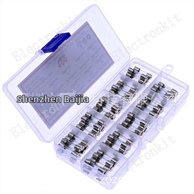 Sada 100 sklenených poistiek 5×20 mm, 0,2–20 A