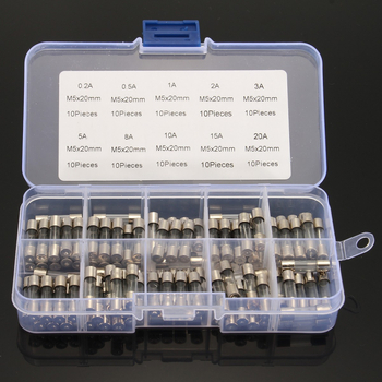 Staklene osigurače 5×20 mm, 0,2–20 A, uzorci paket 100 komada, 10 vrsta po 10 komada