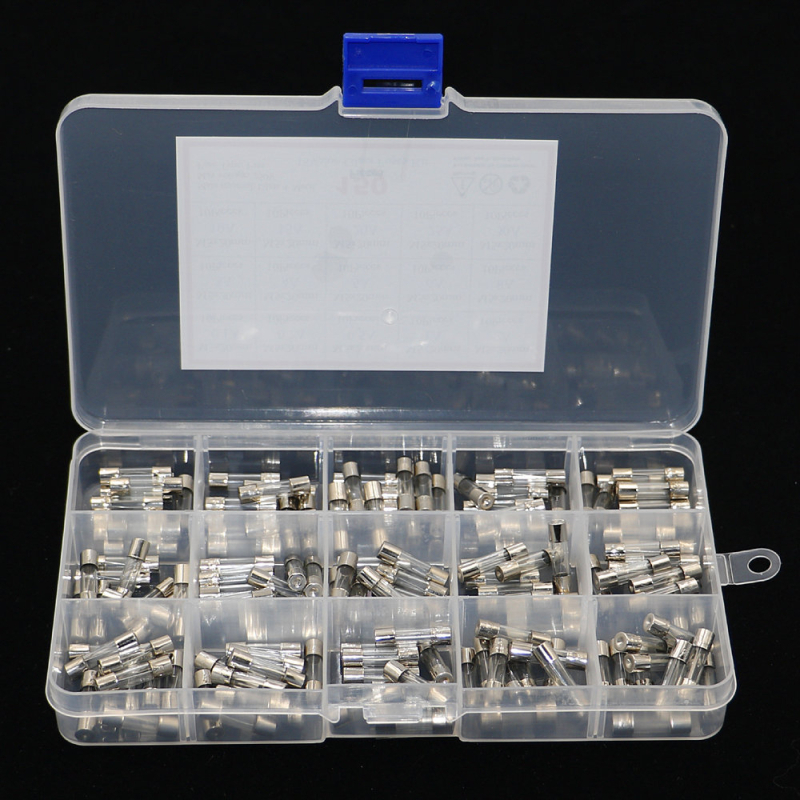 Set od 300 staklenih osigurača u kutiji, veličina 5×20 mm, 250 V, 0,1–20 A, cjevasti osigurači