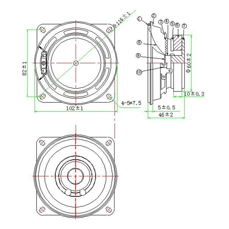 LS102W-60-R8 4-inčni, 8 Ω, 20 W, papirni konus, auto zvučnik za puni opseg, 12.65 V, 92 dB
