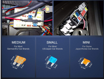 12V auto adapter za osigurače, standardne i MINI TAP – set od 10 držača osigurača
