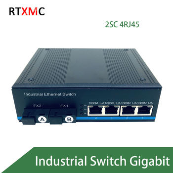 Industrijski optički transiver i Ethernet prekidač, gigabit, 2 optička priključka, 4 električna priključka, monomodni SC konektor
