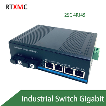 Industrijski optički transiver i Ethernet prekidač, gigabit, 2 optička priključka, 4 električna priključka, monomodni SC konektor