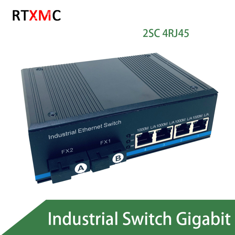 Industrijski optički transiver i Ethernet prekidač, gigabit, 2 optička priključka, 4 električna priključka, monomodni SC konektor