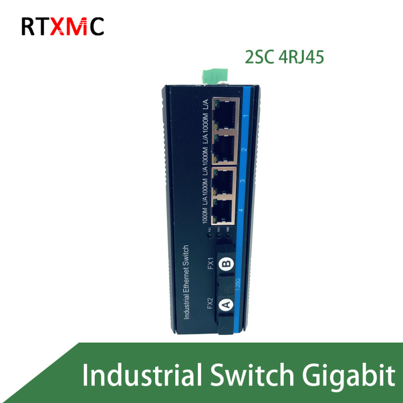 Industrijski optički transiver i Ethernet prekidač, gigabit, 2 optička priključka, 4 električna priključka, monomodni SC konektor