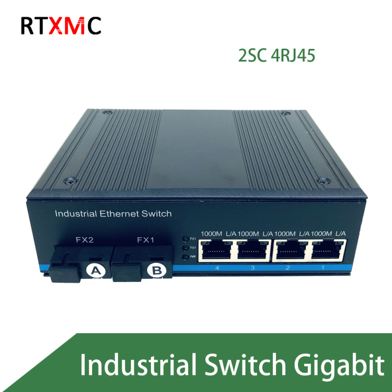 Industrijski optički transiver i Ethernet prekidač, gigabit, 2 optička priključka, 4 električna priključka, monomodni SC konektor