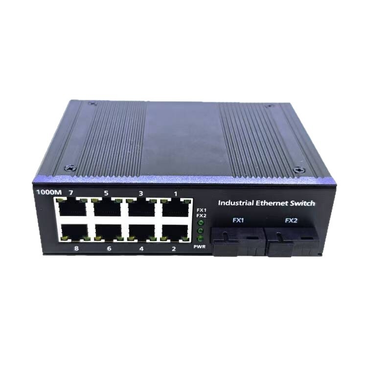 Industrijski optički transceiver i Gigabitni Ethernet switch, 2 optička porta i 8 električnih portova, opto-elektronički pretvarač, PoE napajanje