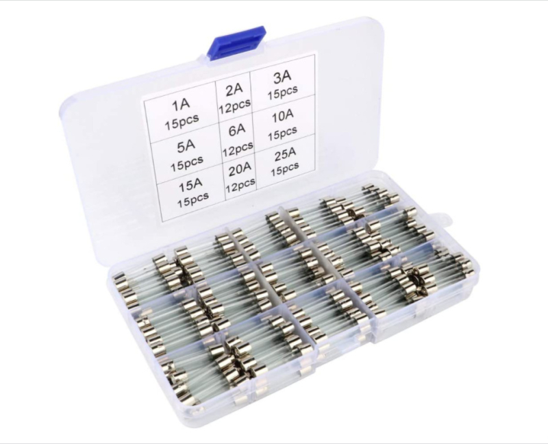 Set staklenih osiguračkih cijevi 6×30 mm, 126 kom.