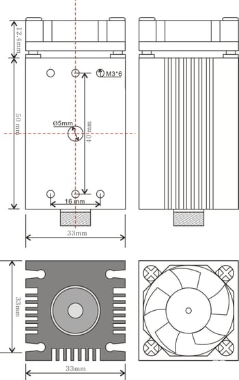 Laserski modul 12–24V, 500 mW (0,5 W), plavi 405 nm laser za graviranje, TTL PWM
