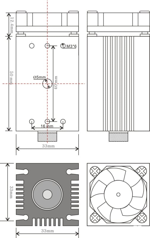 Laserski modul 12–24V, 500 mW (0,5 W), plavi 405 nm laser za graviranje, TTL PWM