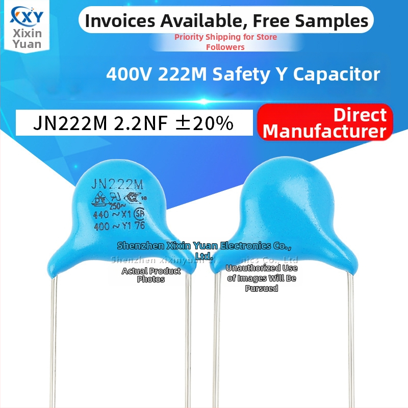400V 222M Y1 keramický kondenzátor pre filtrovanie, 2.2nF (2200pF), JN222M, priame zapojenie