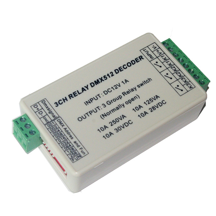 WS-DMX-RELAY-3CH DMX512 реле за лампи драйвер, декодер и контролер – аксесоар, 12V, 3 канала по 10A
