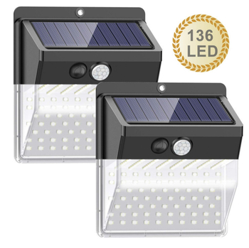 Solarna LED zidna svjetiljka s detekcijom pokreta, IP65, vanjska upotreba u vrtu, 206 LED