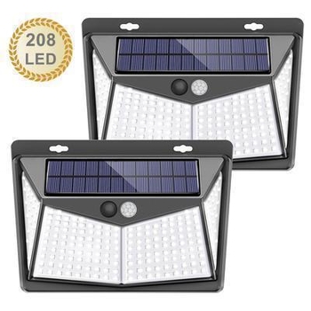Solarna LED zidna svjetiljka s detekcijom pokreta, IP65, vanjska upotreba u vrtu, 206 LED