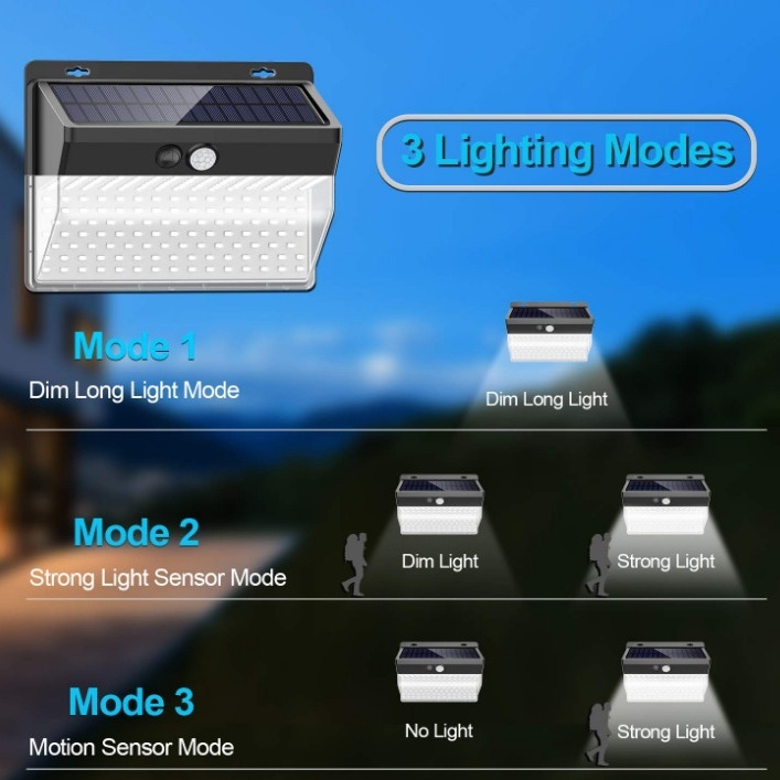 Solarna LED zidna svjetiljka s detekcijom pokreta, IP65, vanjska upotreba u vrtu, 206 LED