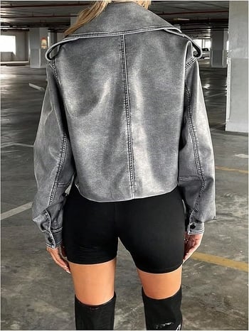 Ženska PU kožna jakna, širokog kroja, kratka, motociklistički stil, casual jakna