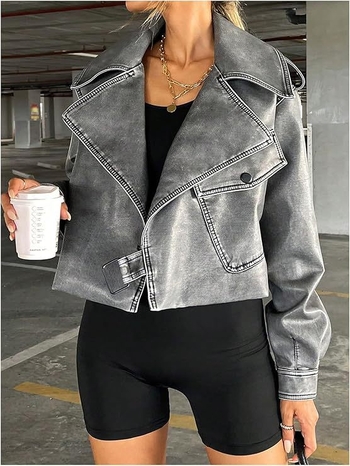 Ženska PU kožna jakna, širokog kroja, kratka, motociklistički stil, casual jakna