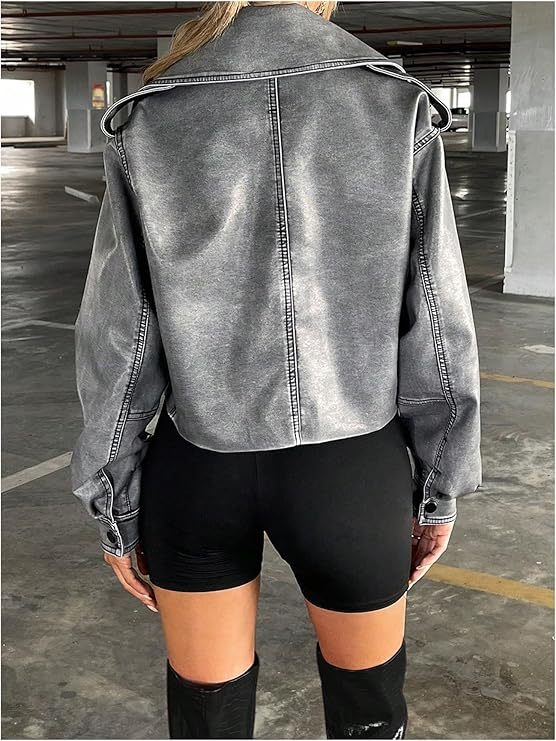 Ženska PU kožna jakna, širokog kroja, kratka, motociklistički stil, casual jakna