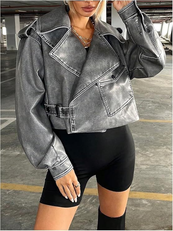 Ženska PU kožna jakna, širokog kroja, kratka, motociklistički stil, casual jakna