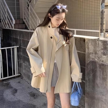 Ženski lagani kaput sa stojećim ovratnikom, korejski chic, retro britanski stil, slobodan kroj, dugi rukavi