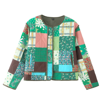 Pb&Za Ženski kardigan-jakna s kontrastnim printom, quilted dizajn, okrugli vrat, retro stil, zima 2025