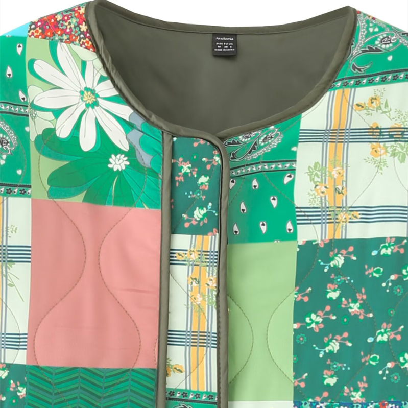 Pb&Za Ženski kardigan-jakna s kontrastnim printom, quilted dizajn, okrugli vrat, retro stil, zima 2025