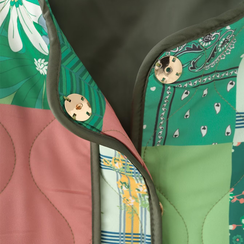 Pb&Za Ženski kardigan-jakna s kontrastnim printom, quilted dizajn, okrugli vrat, retro stil, zima 2025