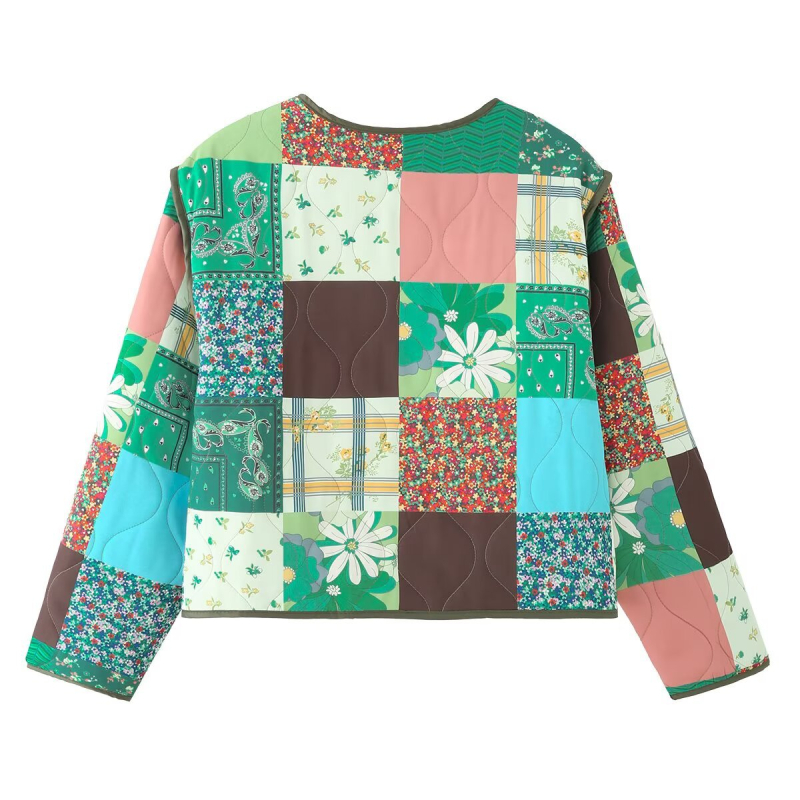 Pb&Za Ženski kardigan-jakna s kontrastnim printom, quilted dizajn, okrugli vrat, retro stil, zima 2025