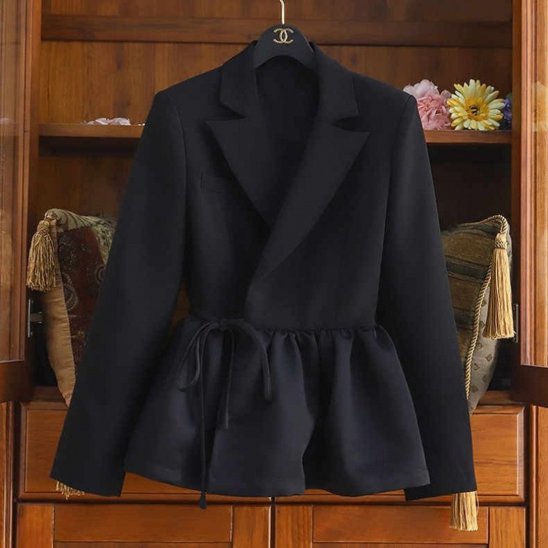Crna ženska windbreaker jakna srednje dužine, 2025 nova jesen u korejskom stilu, stojeći ovratnik, elegantan casual, slobodan kroj