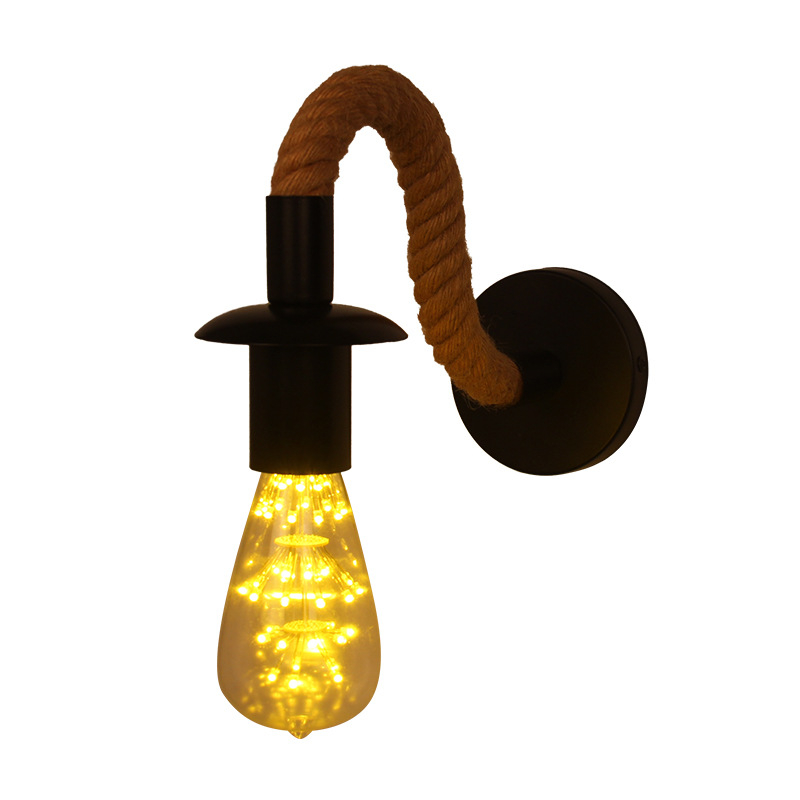 Retro LED zidna svjetiljka s konopnim užeom za unutarnju i vanjsku upotrebu, pogodna za vilu, vrt i terasu.