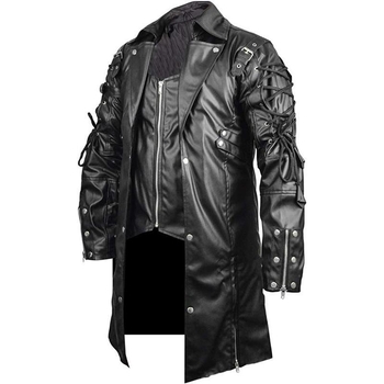 Muški PU kožni kaput – srednje duljine, gotičko-punk stil, zatvarač na zip