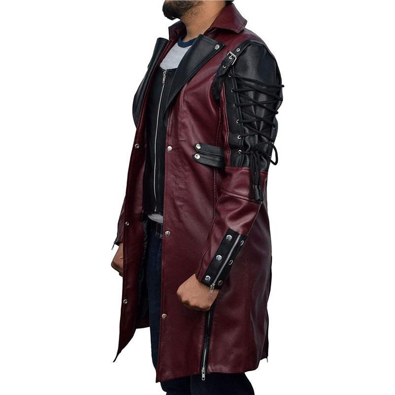 Muški PU kožni kaput – srednje duljine, gotičko-punk stil, zatvarač na zip