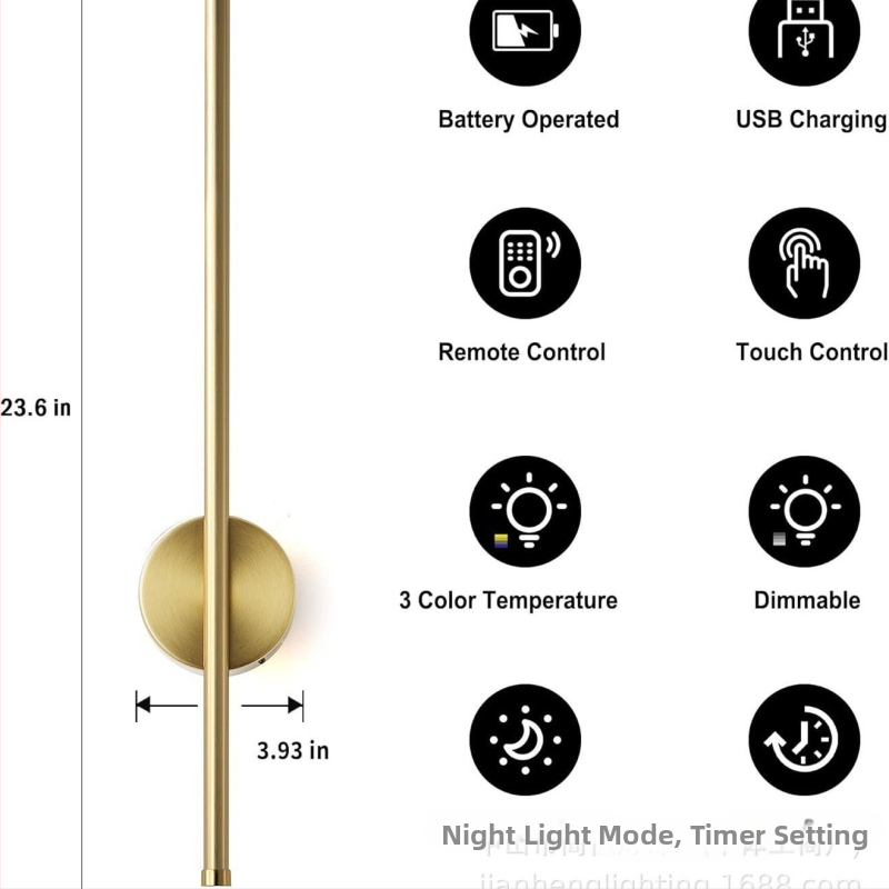 Bezdrôtová magnetická stenová lampa s nabíjateľnou batériou, bez vŕtania, nočná čítacia lampička pri posteli, osvetlenie steny