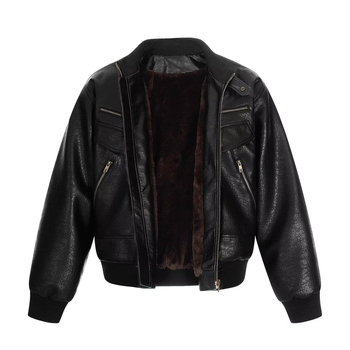 Cleanfit férfi PU bőrkabát oversize kivitelben, amerikai bikers-stílusú, nagy zsebekkel