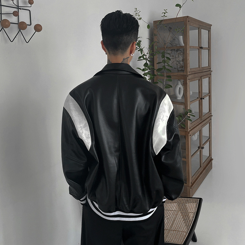 MYQ PU kožna jakna za muškarce, baseball stil, proljeće 2022, moderan model, široki kroj inspiriran Korejom