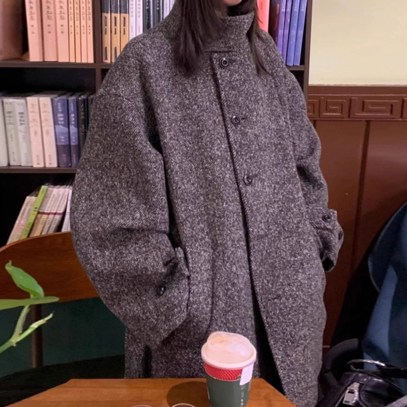 Ženski sivi vuneni kaput inspiriran Hepburnom, korejski stil, sitne veličine, elegantan