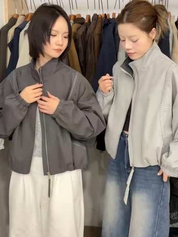 Ženska kratka radna jakna sa stojećim ovratnikom i top šivanjem, korejski dizajn, casual stil, jesen 2025