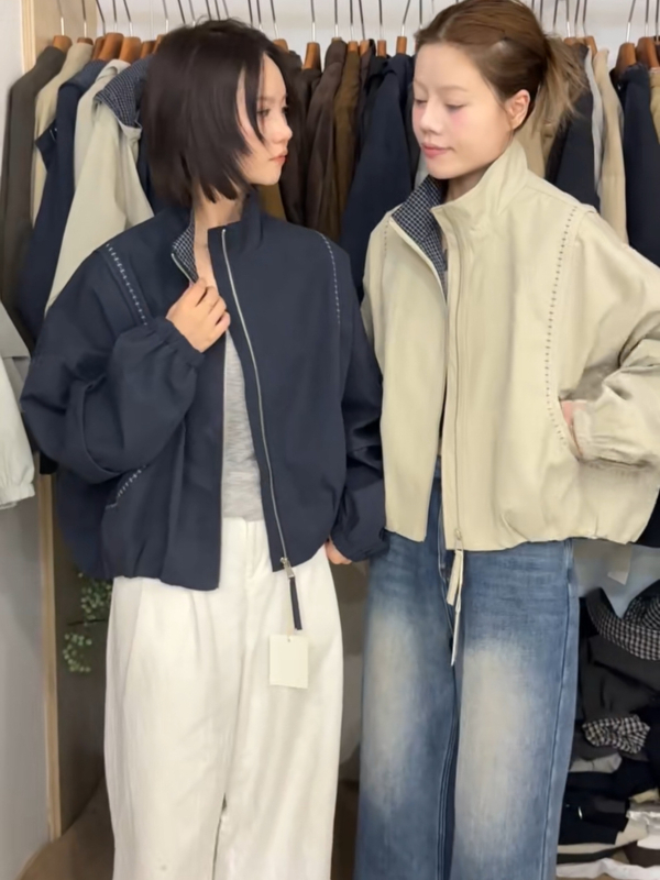Ženska kratka radna jakna sa stojećim ovratnikom i top šivanjem, korejski dizajn, casual stil, jesen 2025