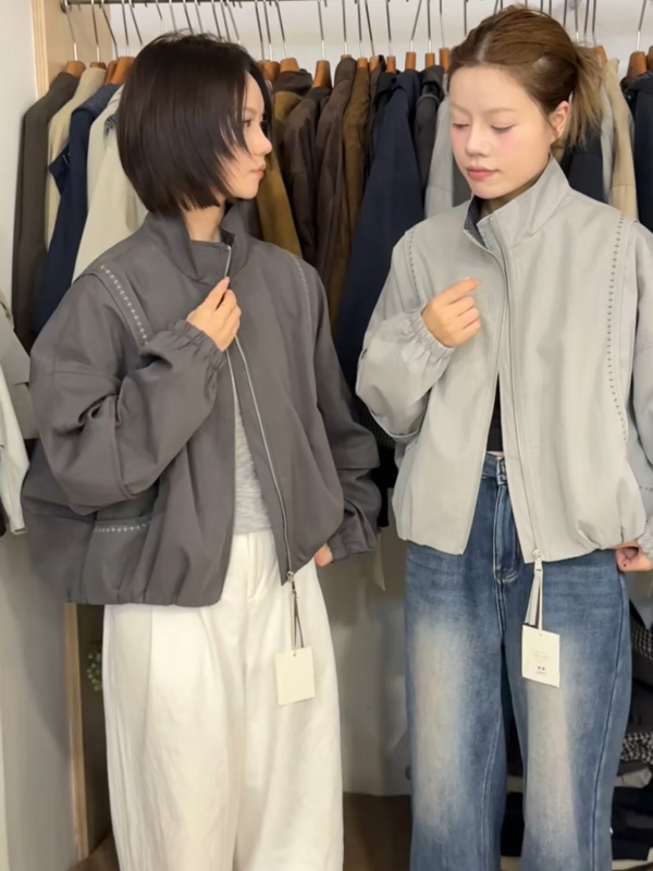 Ženska kratka radna jakna sa stojećim ovratnikom i top šivanjem, korejski dizajn, casual stil, jesen 2025