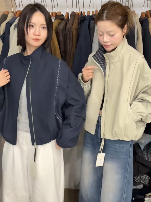 Ženska kratka radna jakna sa stojećim ovratnikom i top šivanjem, korejski dizajn, casual stil, jesen 2025