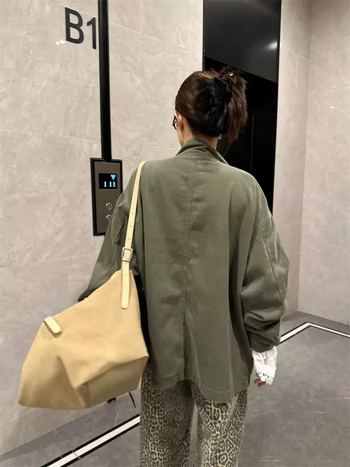 Raktáron: Koreai Dongdaemun vintage katonai zöld munkaruha-stílusú kabát női, álló gallérral, laza, hétköznapi fazon