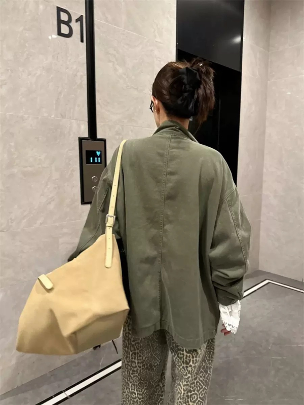 Raktáron: Koreai Dongdaemun vintage katonai zöld munkaruha-stílusú kabát női, álló gallérral, laza, hétköznapi fazon