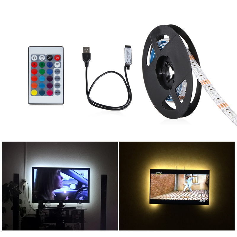 Set RGB LED traka za televizor s daljinskim upravljačem, 24 tipke, USB napajanje 5V, 5050 RGB LED, duljina 2 m