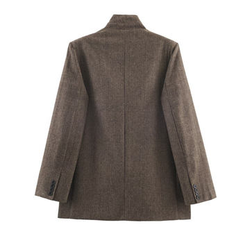 Žensko kratko sako od miješane tkanine s uzorkom herringbone twill, ležerni stil