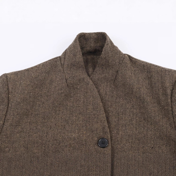 Žensko kratko sako od miješane tkanine s uzorkom herringbone twill, ležerni stil