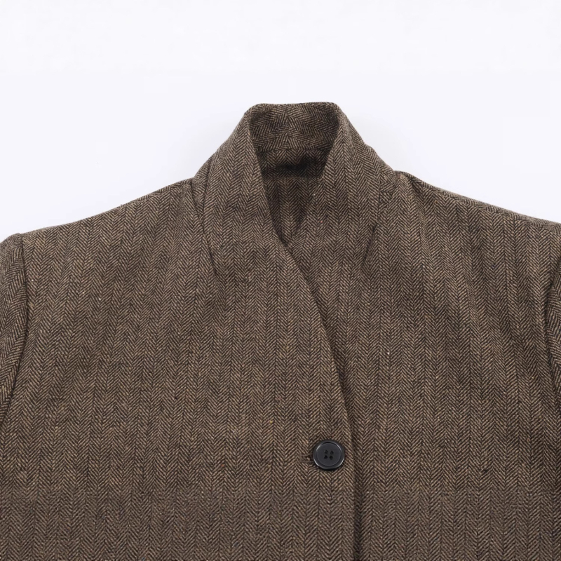Žensko kratko sako od miješane tkanine s uzorkom herringbone twill, ležerni stil