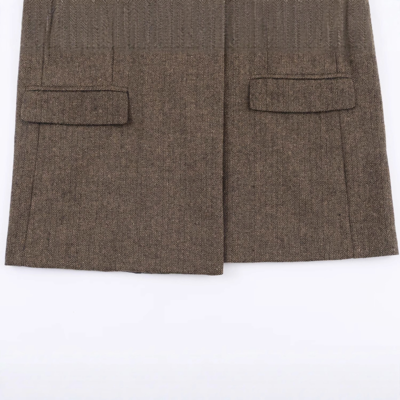 Žensko kratko sako od miješane tkanine s uzorkom herringbone twill, ležerni stil