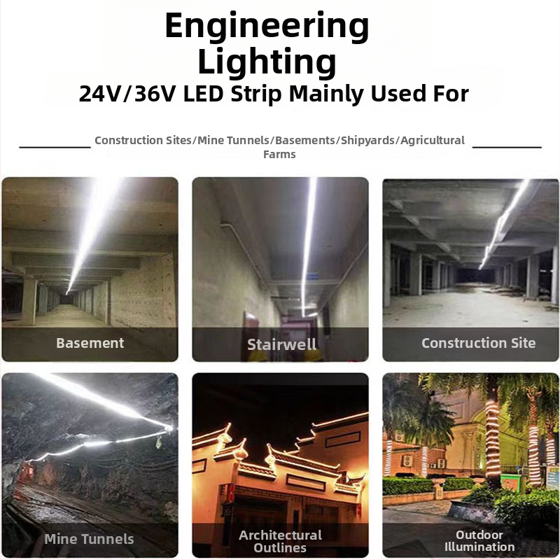 Nízkonapäťová LED páska 24V/36V, vysoký jas 2835, dvojradová, vonkajšia vodotesná, vhodná pre tunely, bane a veže – ambientné osvetlenie