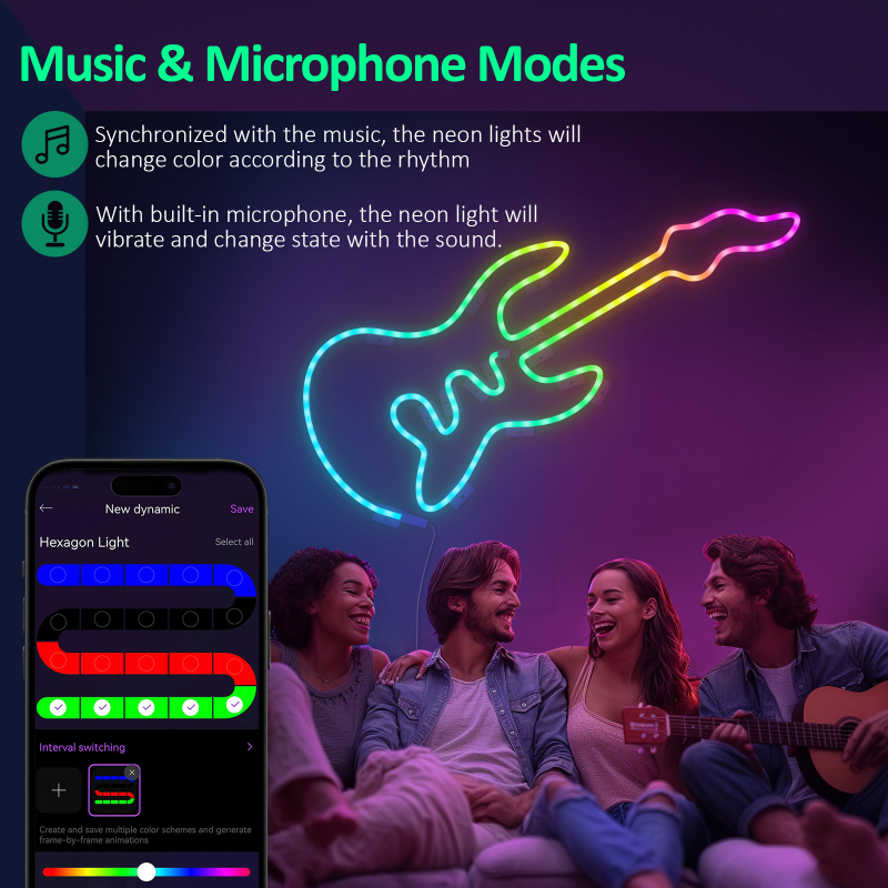 RGB LED trake s Bluetoothom i glasovnim upravljanjem, fleksibilan neon set za osvjetljenje